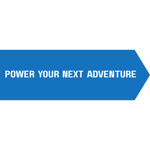 "Power your next adventure" button